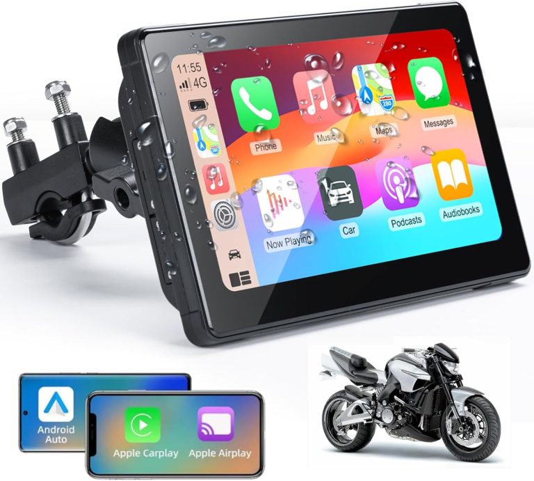 Wireless Motorcycle CarPlay for Motorbike with CarPlay and Android Auto,7 Inch Waterproof Touchscreen,Support Music Player Receive Calls Headset GPS Navigation for All Motorcycle