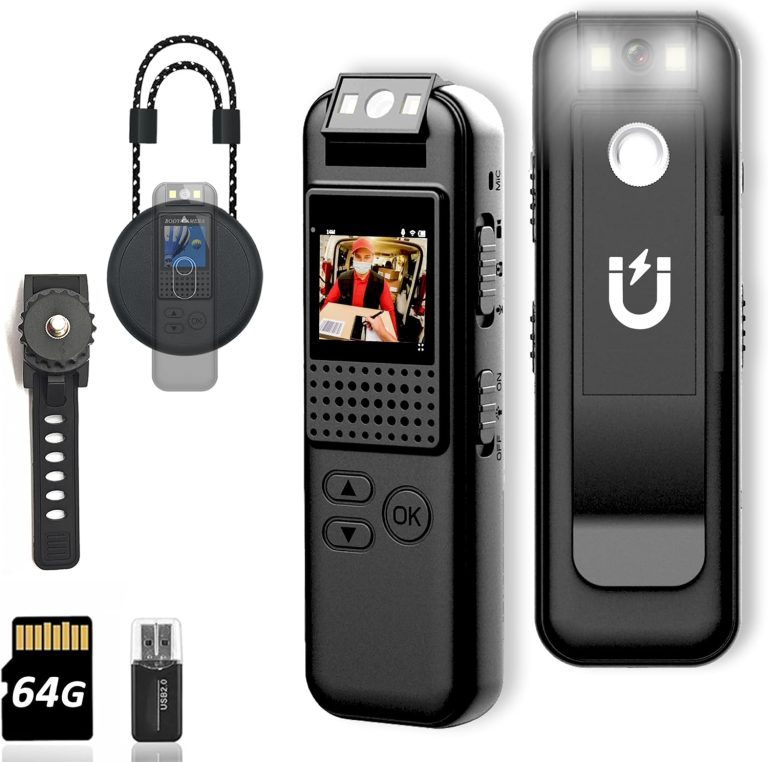 【Upgraded】Mini Body Camera with Video & Audio Recording – 64G 1080p Mini Police Wearable Body Worn Cam – Portable Small Personal Camcorder Sport Bike Cycling Outdoor Video Recorder(Magnetic Lanyard)