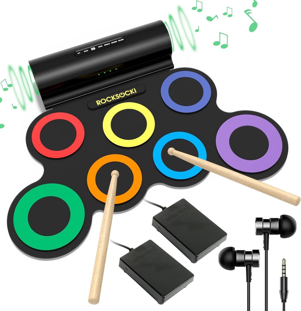 Electric Drum Set, 7-Pad Electronic Drum Set with Headphone Included, Roll-up Drum Pad For Kids, Great Holiday Xmas Birthday Gift (Dual Speakers) Electric Drum Set, 7-Pad Electronic Drum Set with Headphone Included, Roll-up Drum Pad For Kids, Great Holiday Xmas Birthday Gift (Dual Speakers)
