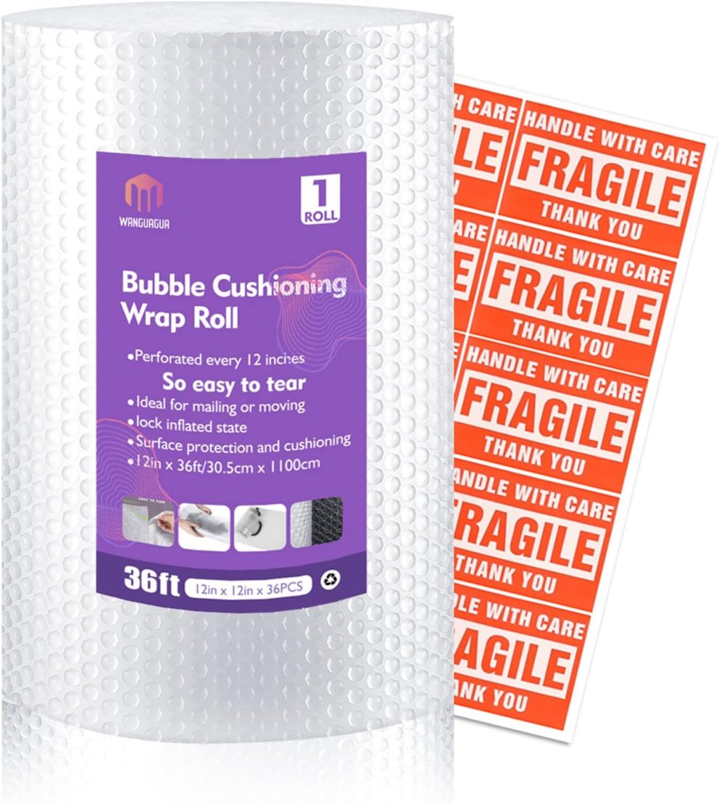 1 Roll 12″ X 36′ Perforated Nylon Bubble Packing Wrap for Moving Boxes Shipping Cushioning Supplies Wanguagua 1 Roll 12″ X 36′ Perforated Nylon Bubble Packing Wrap for Moving Boxes Shipping Cushioning Supplies Wanguagua