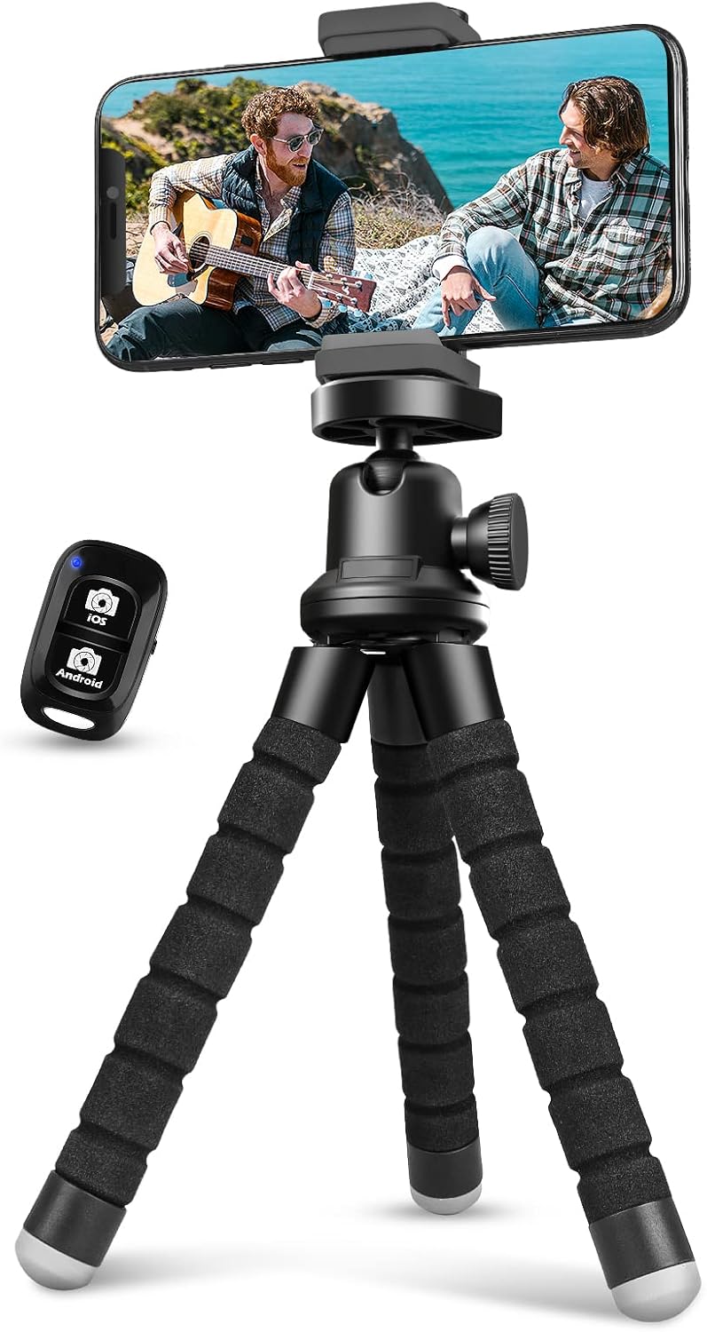 Aureday Phone Tripod, Flexible Tripod for iPhone and Android Cell Phone, Portable Small Tripod with Wireless Remote and Clip for Video Recording/Vlogging/Selfie Black Aureday Phone Tripod, Flexible Tripod for iPhone and Android Cell Phone, Portable Small Tripod with Wireless Remote and Clip for Video Recording/Vlogging/Selfie Black