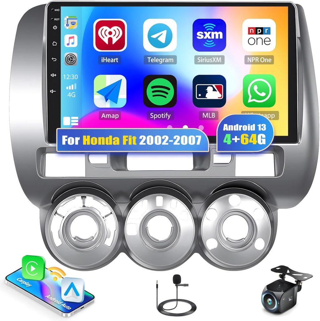 [4+64G] Android 13 Car Stereo for Honda Fit 2002-2007 with Wireless Carplay&Android Auto,9 Inch Car Radio with Mirror Link Bluetooth FM/RDS WiFi GPS EQ DSP SWC Dual USB+AHD Backup Camera