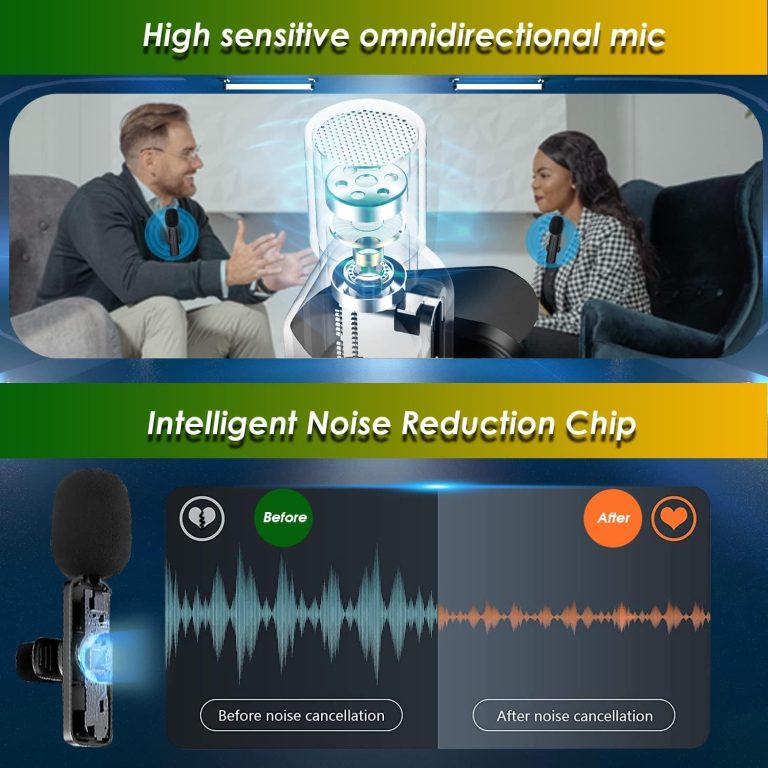 2 Pack Wireless Lavalier Microphone Portable Audio Video Recording Mini Mic Collar Clip. 2 in 1 for IOS Live Broadcast Gaming Phone Mic, Black. Live Show.TikTok.YouTube.