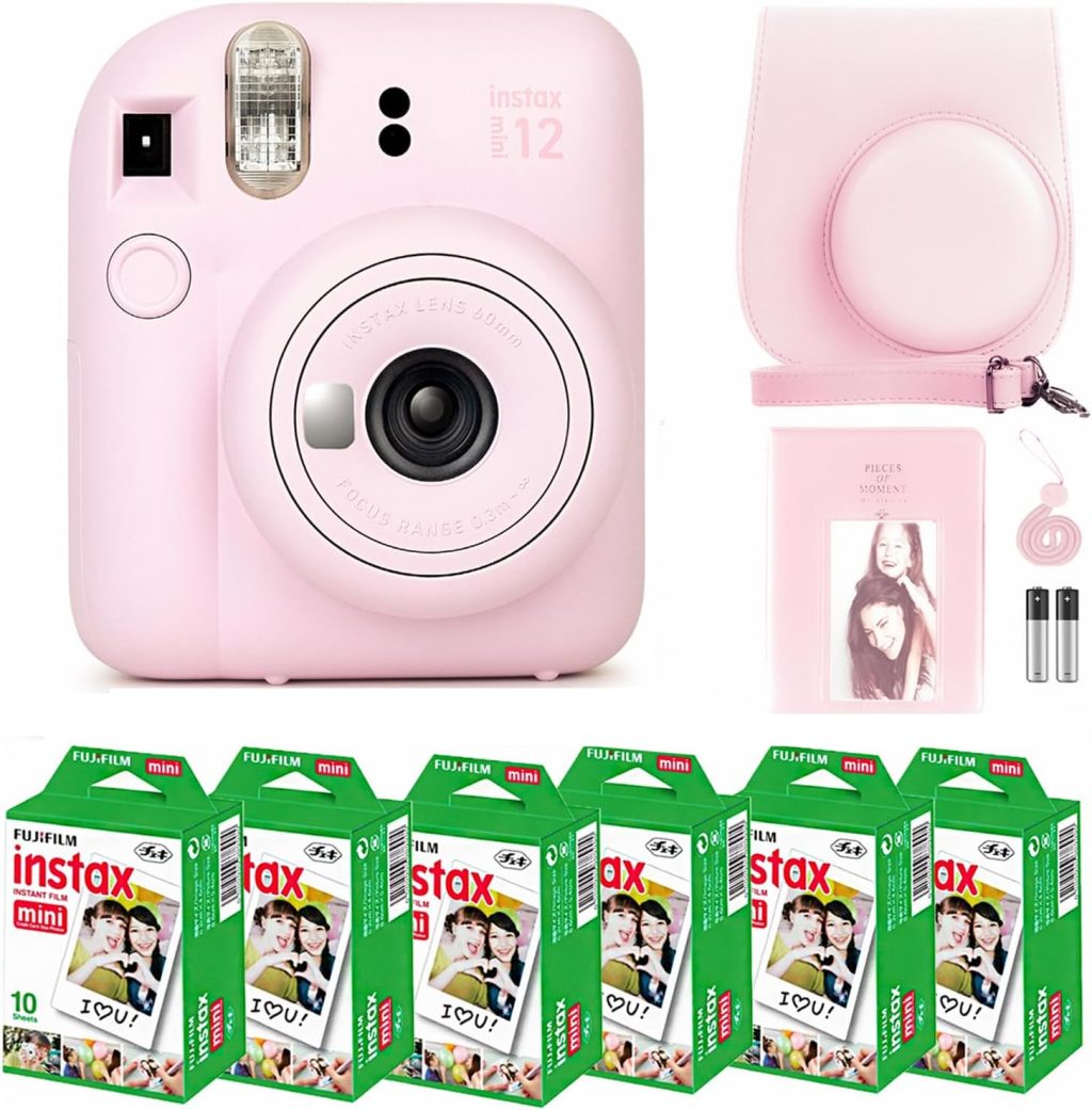 Fujifilm Instax Mini 12 Camera with Fujifilm Instant Mini Film (60 Sheets) Bundle with Deals Number One Accessories Including Carrying Case, Photo Album, Stickers (Blossom Pink) Fujifilm Instax Mini 12 Camera with Fujifilm Instant Mini Film (60 Sheets) Bundle with Deals Number One Accessories Including Carrying Case, Photo Album, Stickers (Blossom Pink)