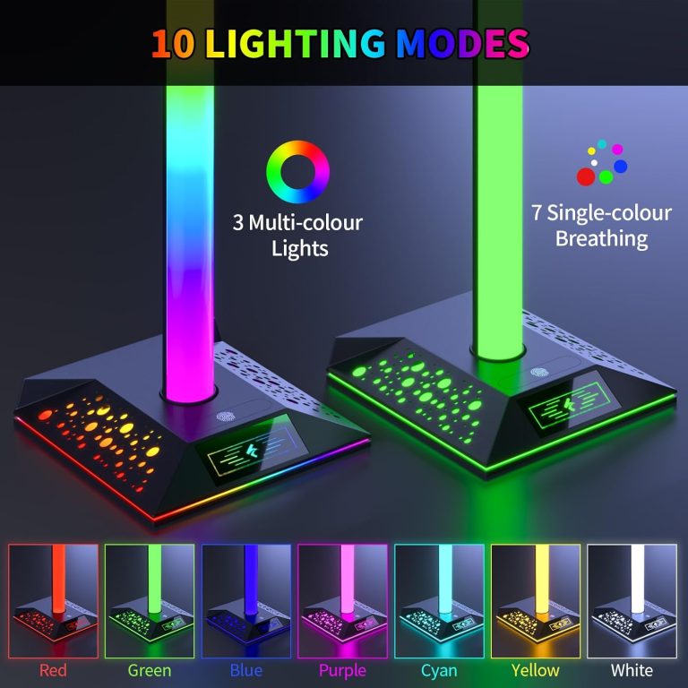 Gaming Headphone Stand PC Accessories – RGB Headset Stand with 2 USB Charger, Cool LED Headphone Holder PC Gaming Accessories Gift for Boys Men Gamers, Computer Game Hardware for Desk