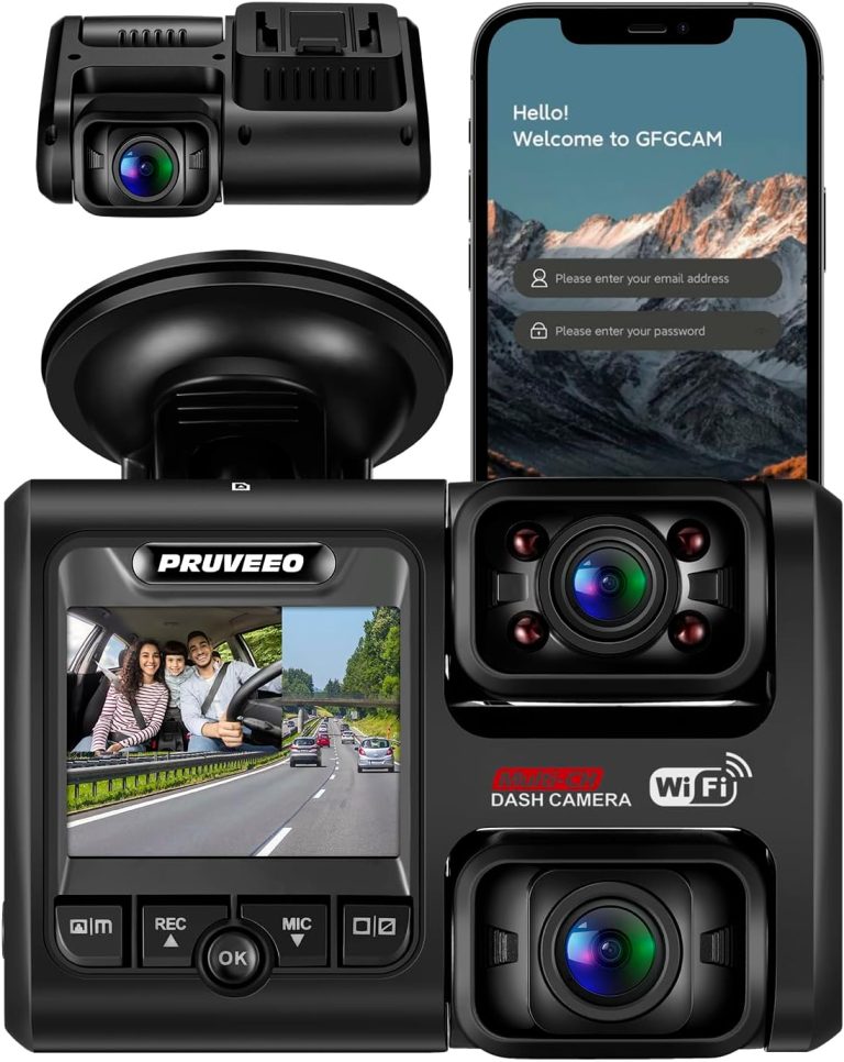 PRUVEEO Dash Cam, Front and Inside 1080P Dual FHD, Novatek Processor, Single-Channel 2160P, Built-in WiFi, 24H Parking Monitor, 2 Inch LCD Camera, 512 Gb Max, Infrared Night Vision