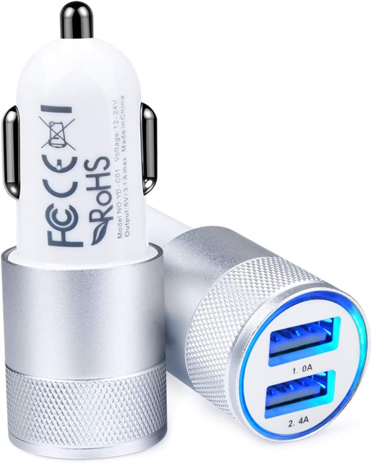 Car Charger, AILKIN 3.4a Portable Dual Port USB Cargador Carro Fit Lighter Spot Socket Adapter for iPhone 15 14 13 12 11 Pro Max X XR XS Max Plus, iPad, Tablet, Samsung Galaxy S23 S22 Note 20 S10 Plus