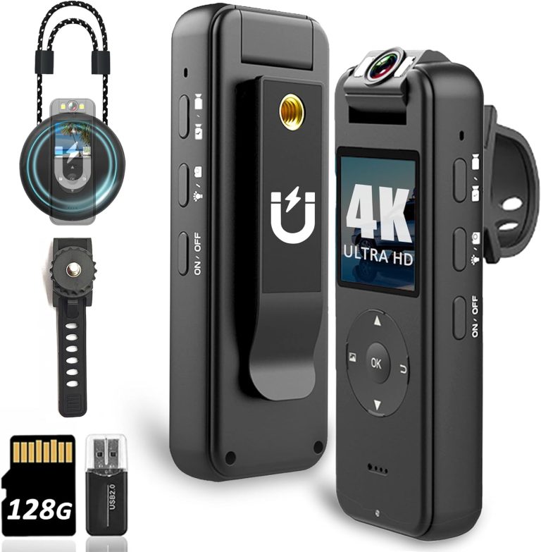 【Upgraded】4K Body Camera with Audio & Video Recording – 128G Body Cam Mini Police Bodycam – Portable Small Personal Camcorder – Sport Bike Outdoor Personal Civilians Police Law Enforcement Recorder