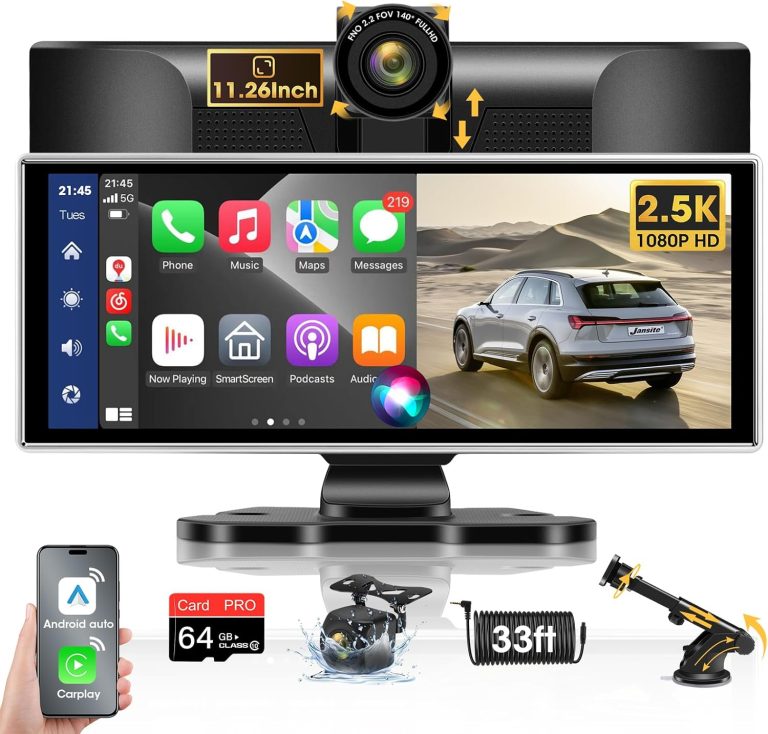 2024 Exclusive 11.26” Portable Wireless Apple CarPlay Screen for Car & Android Auto Car Stereo, 2.5K Dash Cam 1080P Backup Camera Car Audio Receivers/GPS Navigation/Voice Control for All Vehicles