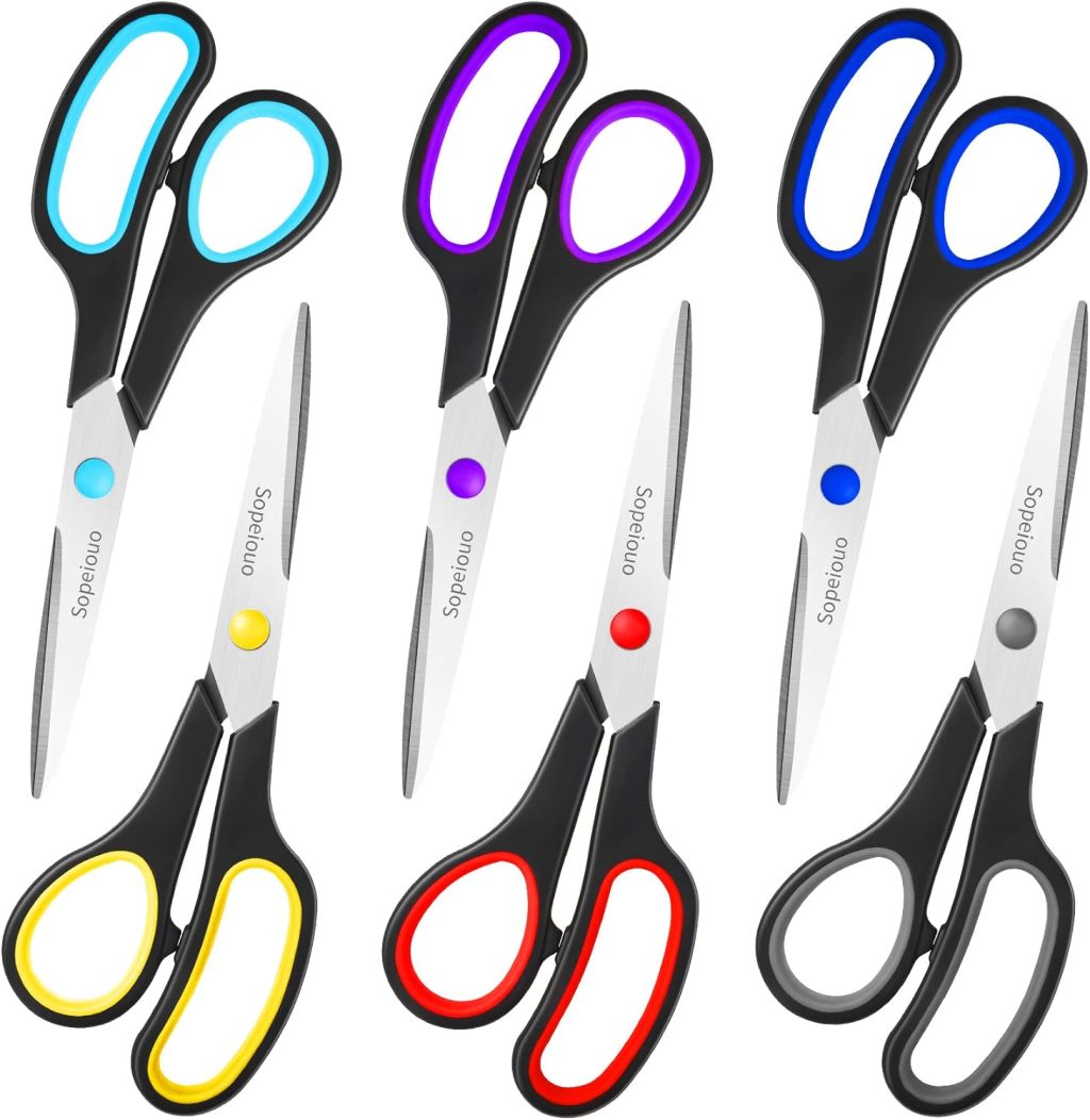 Scissors Set of 6-Pack, 8″ Scissors All Purpose Comfort-Grip Handles Sharp Scissors for Office Home School Craft Sewing Fabric Supplies, High/Middle School Student Teacher Scissor, Right/Left Hand Scissors Set of 6-Pack, 8″ Scissors All Purpose Comfort-Grip Handles Sharp Scissors for Office Home School Craft Sewing Fabric Supplies, High/Middle School Student Teacher Scissor, Right/Left Hand