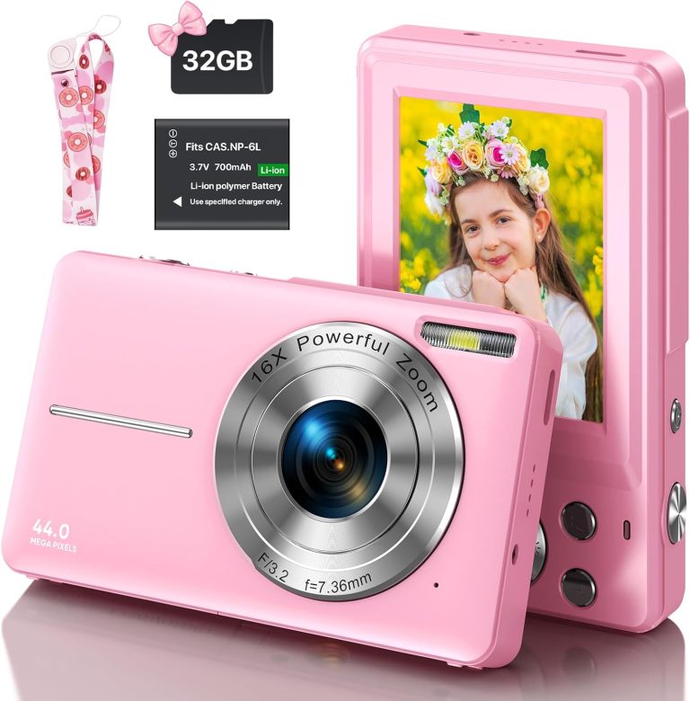 Digital Camera with 32G Card, 1080P Kid Camera 44MP HD Digital Camera Cheap Compact Digital Camera Photo Camera with 2.4″ Screen 16X Digital Zoom and 1 Battery for Girls, Boys, Beginner