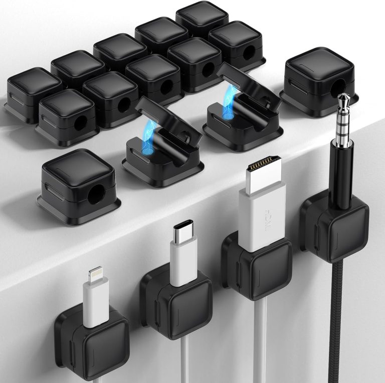 18 Pack Magnetic Cord Organizer, Easy Secure Adhesive Cable Management, Wire Holder Keeper Organizer Management, Hide Or Organize Phone USB Charger Cable for Home,Office,Car,Desk,Nightstand-Black