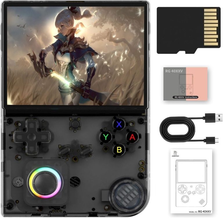 RG40XX V Retro Handheld Game Console , RG40XXV 4.0 Inch IPS Screen Linux System Built-in 64G TF Card 5017 Games Support TV Output 5G WiFi Bluetooth 4.2(Transparent Black)
