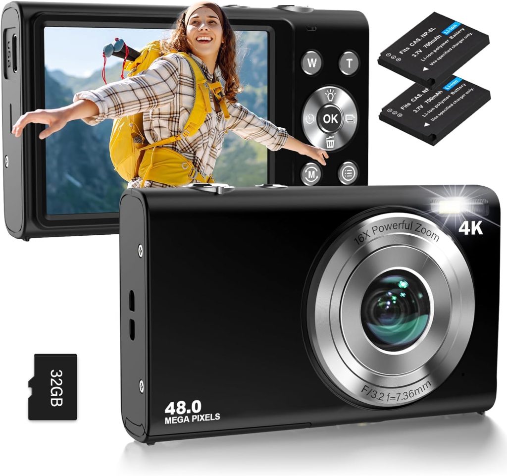 Digital Camera, Autofocus UHD 4K Vlogging Camera with 32GB Card, 48MP 16X Digital Zoom Digital Camera, Anti-Shake Portable YouTube Compact Point Shoot Camera for Teens Adult Beginner(Black) Digital Camera, Autofocus UHD 4K Vlogging Camera with 32GB Card, 48MP 16X Digital Zoom Digital Camera, Anti-Shake Portable YouTube Compact Point Shoot Camera for Teens Adult Beginner(Black)