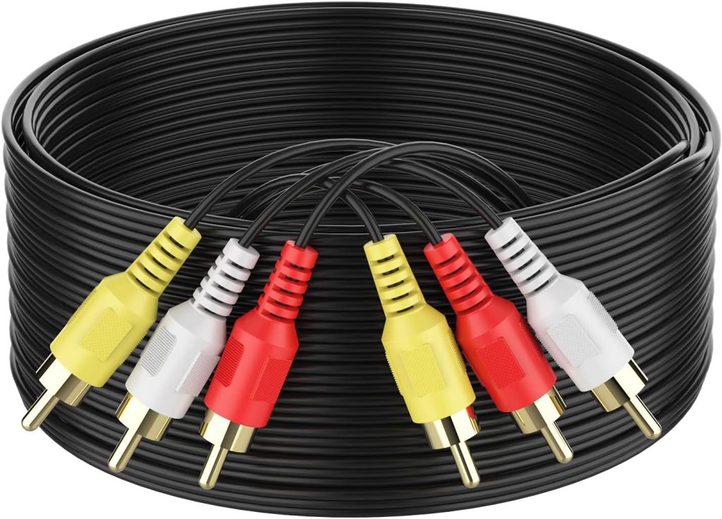 Audio Video RCA Cable, 6FT 3RCA to 3RCA Composite AV Cable Compatible with Set-Top Box, Speaker, Amplifier, DVD Player, 24K Gold Plated Audio Video RCA Cable, 6FT 3RCA to 3RCA Composite AV Cable Compatible with Set-Top Box, Speaker, Amplifier, DVD Player, 24K Gold Plated
