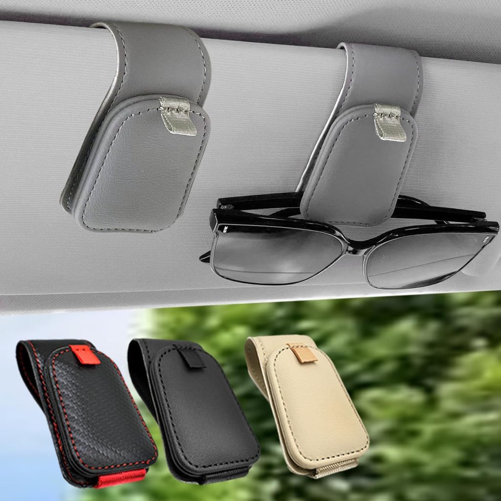 Sunglass Holder for Car, 2 Pack Car Sunglass Holder Visor Clip Magnetic Leather Sun Glasses Eyeglass Hanger, Gray, Fit for Different Size Eyeglasses Sunglass Holder for Car, 2 Pack Car Sunglass Holder Visor Clip Magnetic Leather Sun Glasses Eyeglass Hanger, Gray, Fit for Different Size Eyeglasses