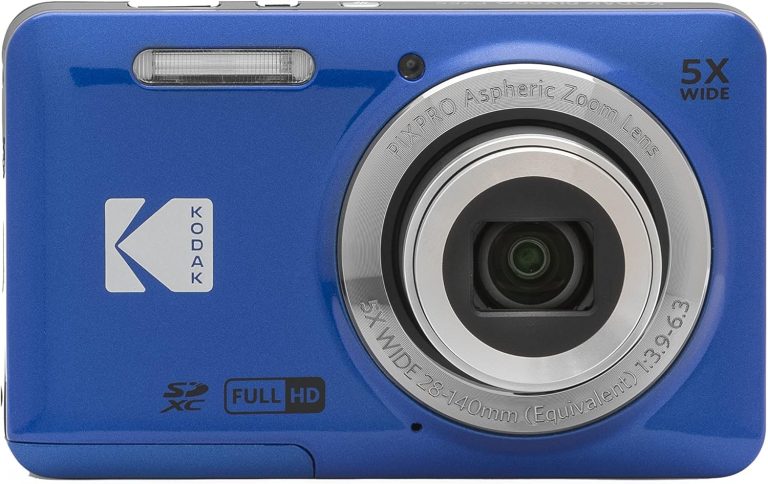 KODAK PIXPRO FZ55-BL 16MP Digital Camera 5X Optical Zoom 28mm Wide Angle 1080P Full HD Video 2.7″ LCD Vlogging Camera (Blue)