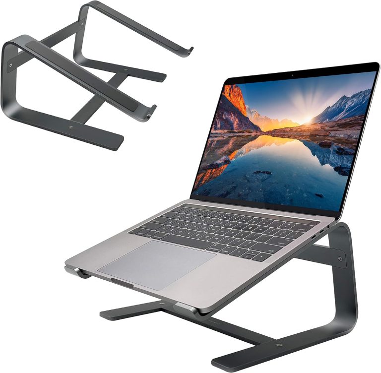 Macally Macbook Stand | Laptop Stand for Desk | Computer Stand (Universal 10″-17.3″) Premium Aluminum Stylish and Sturdy Laptop Riser Stand – Laptop Holder Works with Macbook Pro/Air, Notebook, Chrome