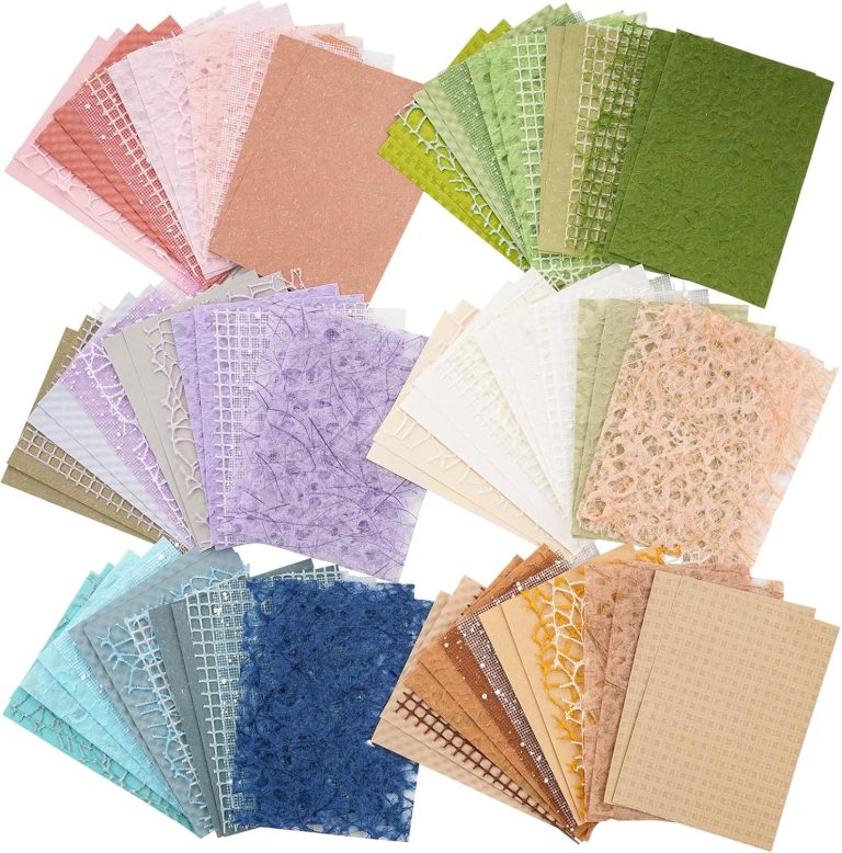 96 Sheets Textured Scrapbook Paper and Mesh Fabric Assorted Set – 6 Pack Mixed Special Paper for Scrapbooking Planner Bullet Junk Journal Supplies Mixed Media Collage Card Embellishments 3.9×5.5 Inch