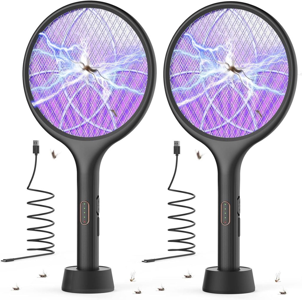 YISSVIC Electric Fly Swatter 4000V Bug Zapper Racket Dual Modes Mosquito Killer with Purple Mosquito Light Rechargeable for Indoor Home Office Backyard Patio Camping (Black) YISSVIC Electric Fly Swatter 4000V Bug Zapper Racket Dual Modes Mosquito Killer with Purple Mosquito Light Rechargeable for Indoor Home Office Backyard Patio Camping (Black)