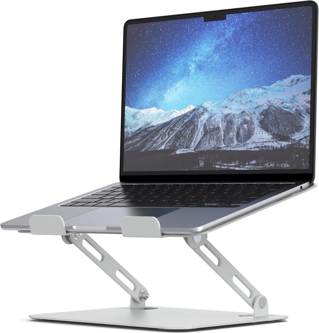 SOUNDANCE Laptop Stand for Desk with Stable Heavy Base, Adjustable Height Multi-Angle, Ergonomic Metal Riser Holder, Foldable Mount Elevator, Compatible with 10 to 15.6 Inches PC Computer, Silver SOUNDANCE Laptop Stand for Desk with Stable Heavy Base, Adjustable Height Multi-Angle, Ergonomic Metal Riser Holder, Foldable Mount Elevator, Compatible with 10 to 15.6 Inches PC Computer, Silver