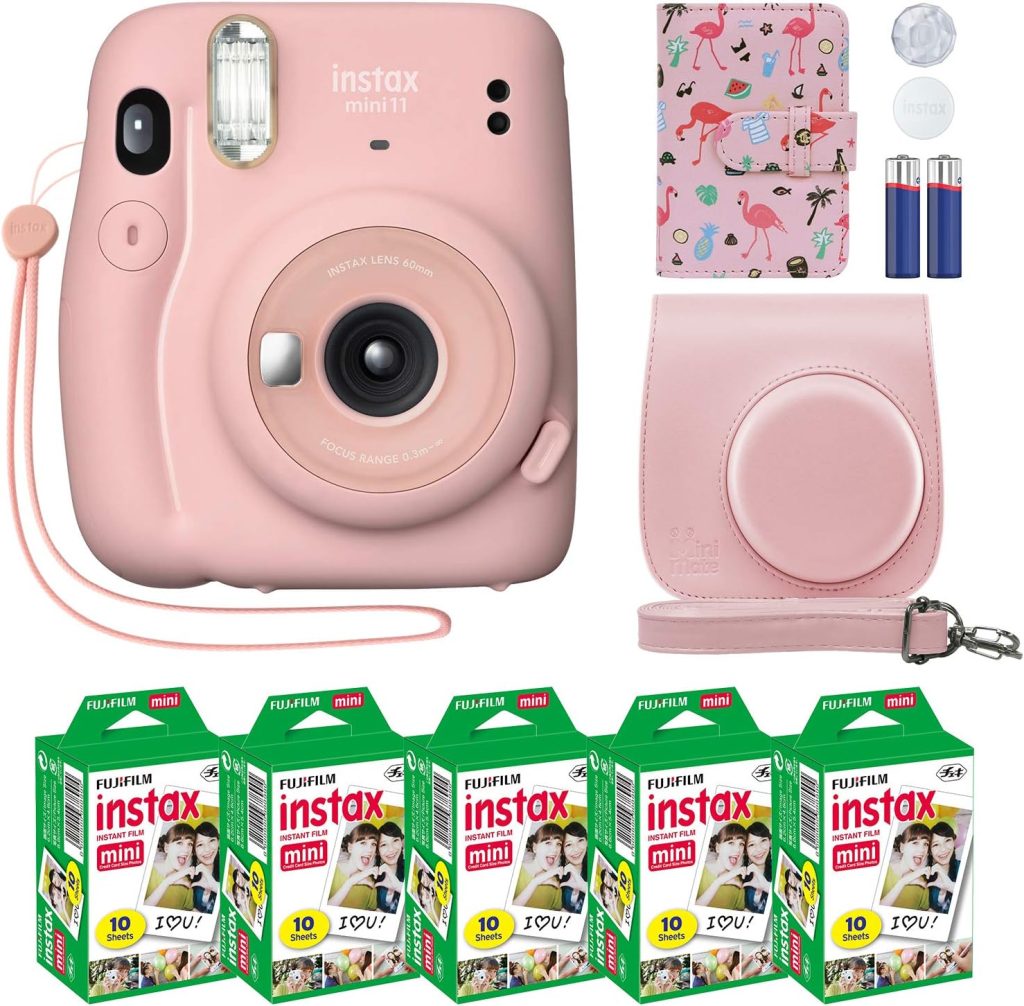 Fujifilm Instax Mini 11 Instant Camera Blush Pink + Custom Case + Fuji Instax Film Value Pack (50 Sheets) Flamingo Designer Photo Album for Photos Fujifilm Instax Mini 11 Instant Camera Blush Pink + Custom Case + Fuji Instax Film Value Pack (50 Sheets) Flamingo Designer Photo Album for Photos