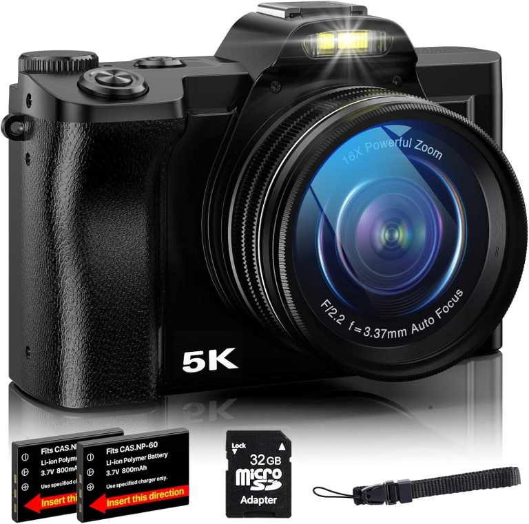 5K Digital Camera WiFi Autofocus Vlogging Camera for YouTube 48MP Camera for Photography and Video, 3.5″ Screen Travel Camera with UV Filter, Anti-Shake,16X Digital Zoom,32GB SD Card,2 Batteries