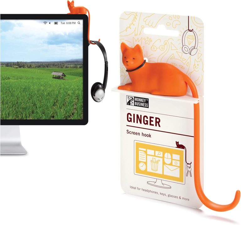 Monkey Business Ginger The Cat Tail Hook for Computer Screen, Desk Headphone Hanger Organizer Decorative Hooks, Adhesive Hook for Hanging Keys Cables Hats and Computer Accessories