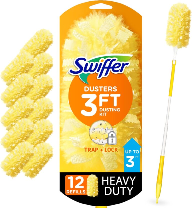 Swiffer Duster Heavy Duty Dusting Kit, Cleaning Supplies, 3 ft Extended Handle, 1 Duster, 12 Refills Swiffer Duster Heavy Duty Dusting Kit, Cleaning Supplies, 3 ft Extended Handle, 1 Duster, 12 Refills