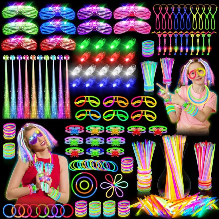 Glow in the Dark Party Supplies, 264 PCS Light Up Party Favors with LED Glasses,Glow Sticks,Finger Lights,LED Hair Clips,Slingshot,Glasses Molds,Butterfly Bracelet for Glow Party,Raves,Birthday