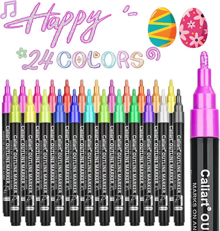 Caliart 24-Color Shimmer Double-Line Drawing Doodle Outline Markers, Aesthetic Cute Preppy Stuff School Supplies, Glitter Markers Pens Set for Cards Lettering, Gift for 4-12 Year Old Girl Kids