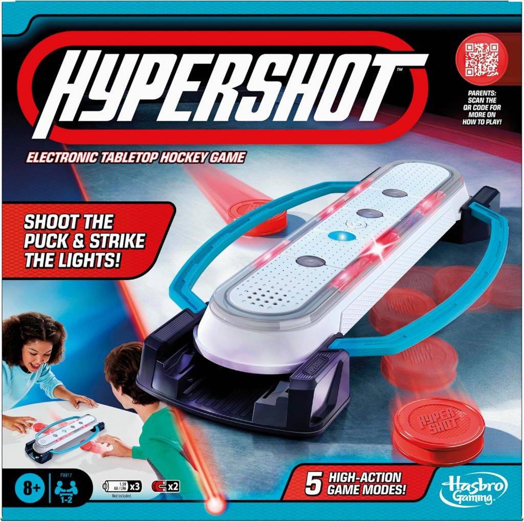 Hypershot Electronic Tabletop Hockey Game | 5 Games in 1 | Music, Lights, and Sounds | Ages 8 and Up | for 1 to 2 Players | Kids Board Games Hypershot Electronic Tabletop Hockey Game | 5 Games in 1 | Music, Lights, and Sounds | Ages 8 and Up | for 1 to 2 Players | Kids Board Games
