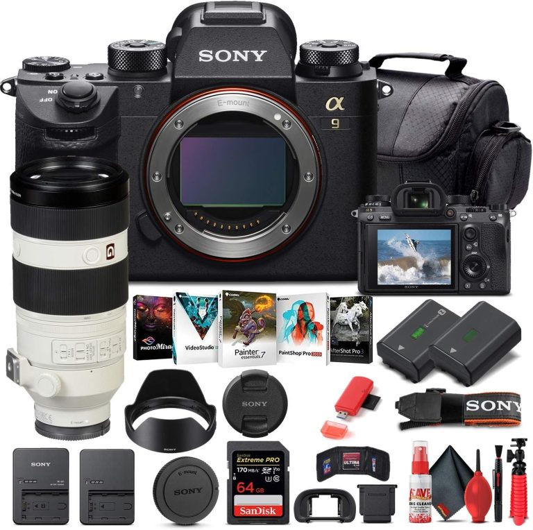Sony Alpha a9 Mirrorless Digital Camera (Body Only) (ILCE9/B) + Sony FE 100-400mm Lens + 64GB Memory Card + NP-FZ-100 Battery + Corel Photo Software + Case + Card Reader + More (Renewed)