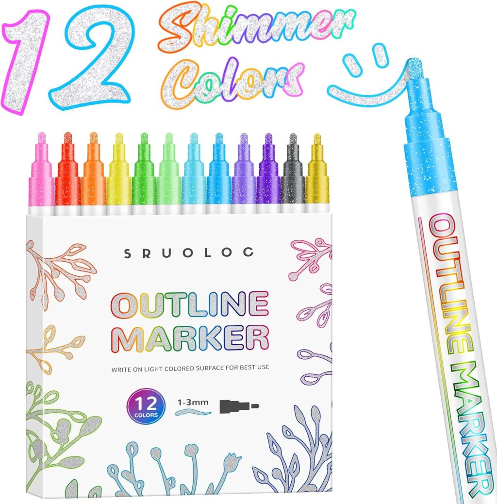 Shimmer Markers Outline Pens,12 Colors Metallic Glitter Pens Set Glitter Markers Pens Set for School Cards Lettering, Doodle Drawing Supplies Art Craft Teen Stuff Basket Shimmer Markers Outline Pens,12 Colors Metallic Glitter Pens Set Glitter Markers Pens Set for School Cards Lettering, Doodle Drawing Supplies Art Craft Teen Stuff Basket
