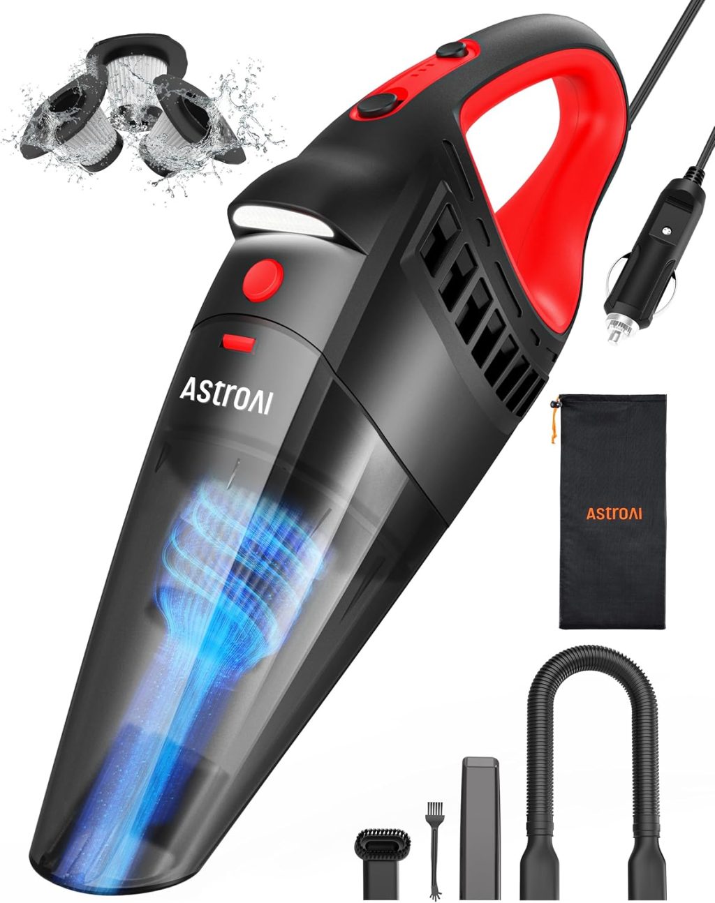 AstroAI Car Vacuum, Car Accessories, Portable Handheld Vacuum Cleaner with 12V DC Power,16.4 Ft Cigarette Lighter Cord,LED Light,Car Cleaning Kit with 3 Filters for Quick Cleaning(Red) AstroAI Car Vacuum, Car Accessories, Portable Handheld Vacuum Cleaner with 12V DC Power,16.4 Ft Cigarette Lighter Cord,LED Light,Car Cleaning Kit with 3 Filters for Quick Cleaning(Red)