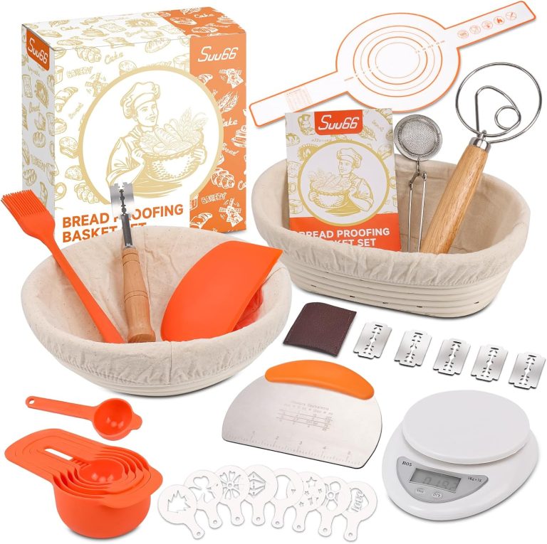 30-Pcs Sourdough Bread Baking Supplies – Sourdough Starter Kit | Including 9 inch Round and 10 inch Oval Banneton Proofing Basket，Precision Measuring Spoons，Electronic scales
