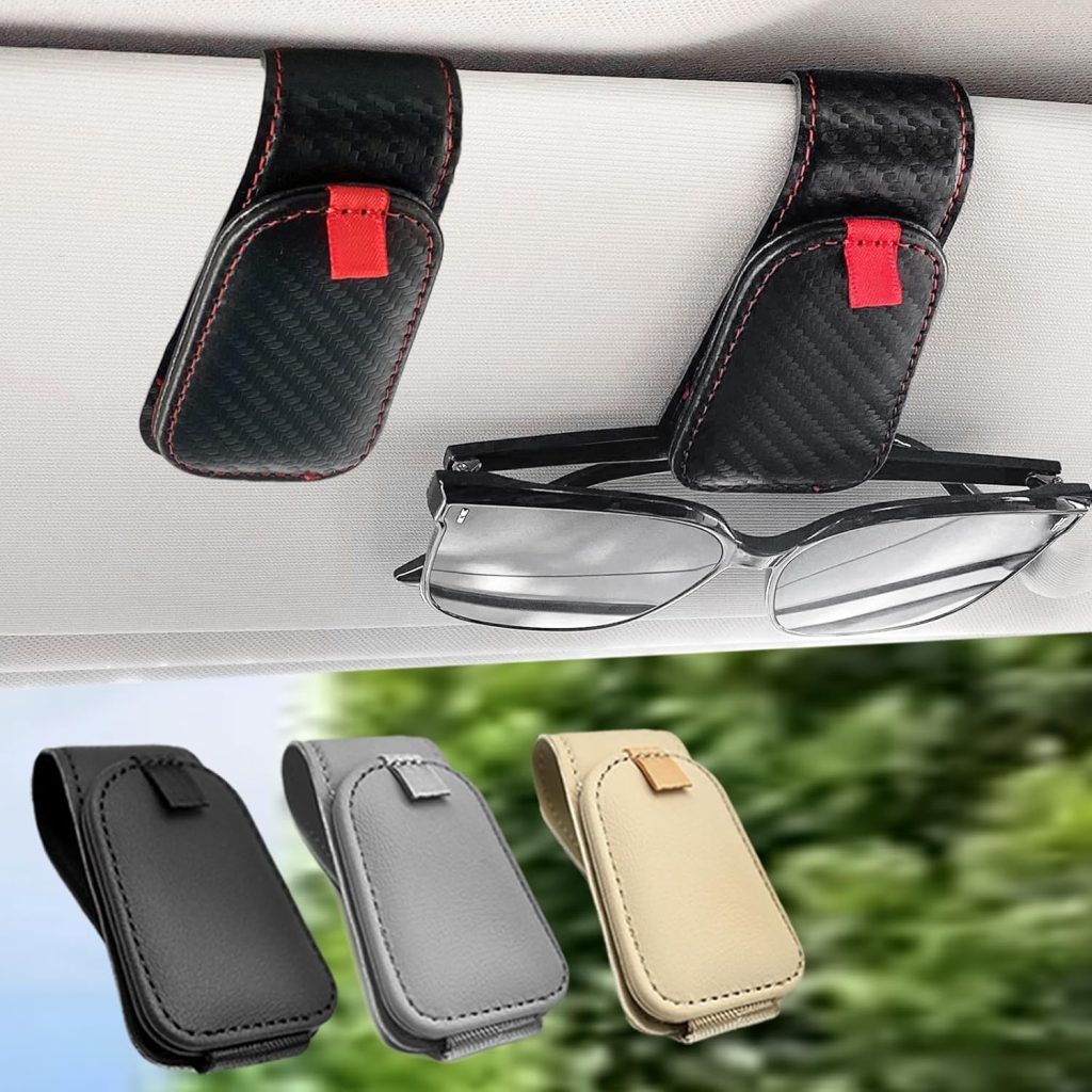 Sunglass Holder for Car, 2 Pack Car Sunglass Holder Visor Clip Magnetic Leather Sun Glasses Eyeglass Hanger, Fit for Different Size Eyeglasses, Carbon Fiber Black/Red Sunglass Holder for Car, 2 Pack Car Sunglass Holder Visor Clip Magnetic Leather Sun Glasses Eyeglass Hanger, Fit for Different Size Eyeglasses, Carbon Fiber Black/Red