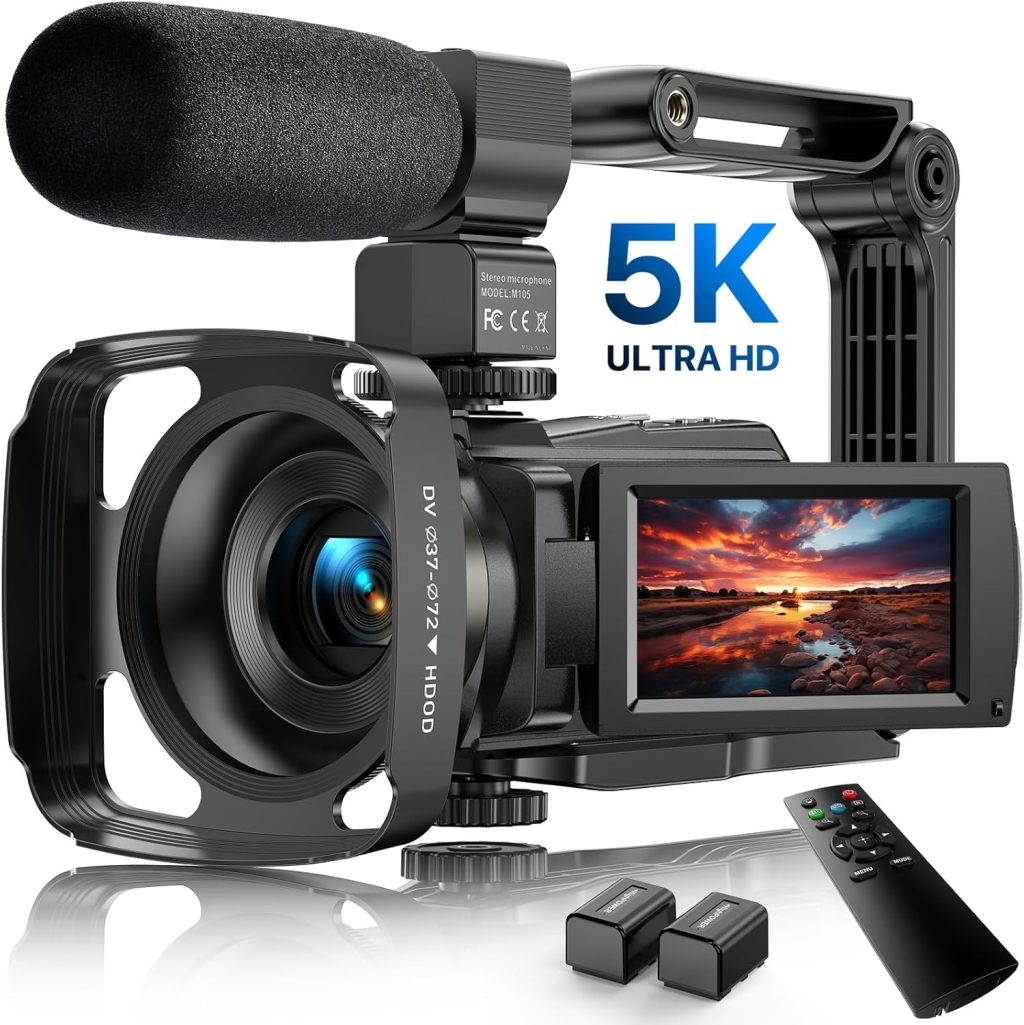5K Video Camera Camcorder, 48MP Wifi IR Night Vision Vlogging Camera, 16X Digital Zoom Touchscreen Camera, 6Axis Anti-Shake with External Microphone, Lens Hood, Stabiliser, Remote Control &2 Batteries 5K Video Camera Camcorder, 48MP Wifi IR Night Vision Vlogging Camera, 16X Digital Zoom Touchscreen Camera, 6Axis Anti-Shake with External Microphone, Lens Hood, Stabiliser, Remote Control &2 Batteries