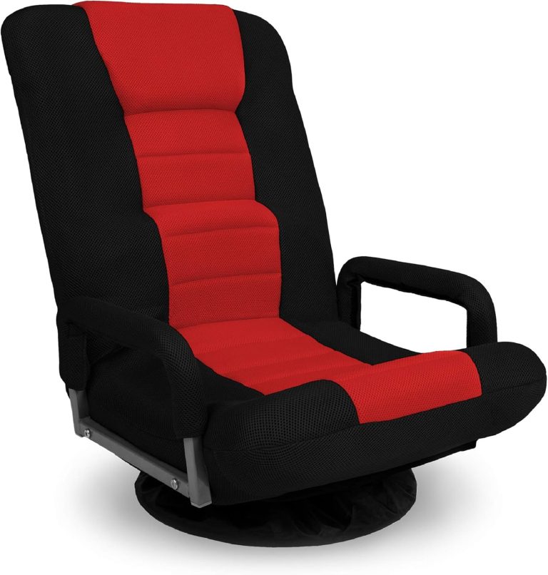 Best Choice Products Swivel Gaming Chair 360 Degree Multipurpose Floor Chair Rocker for TV, Reading, Playing Video Games w/Lumbar Support, Armrest Handles, Adjustable Backrest – Black/Red