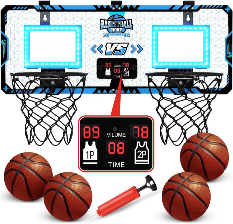 2 Player Basketball Hoop Indoor, Over The Door Basketball Hoop with Electronic Scoreboard, Mini Basketball Hoop with 4 Balls, Basketball Toy Gift for Kids Boys Girls Adults Bedroom Office Outdoor Pool