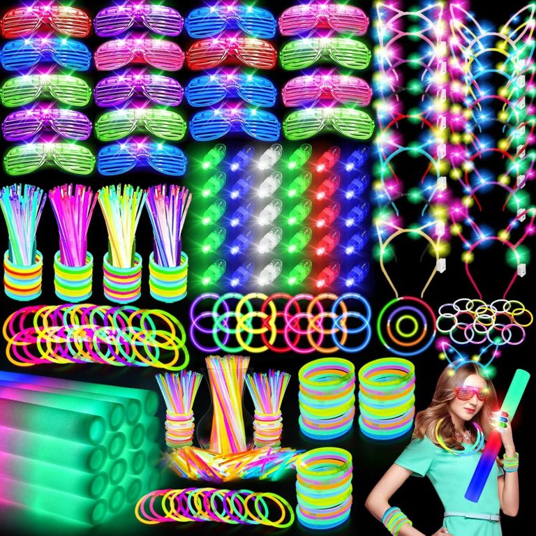 282 PCS Glow Party Supplies, 18PCS Foam Glow Sticks, 18PCS LED Glasses, 200PCS Glow Sticks, 30PCS Finger Lights, 8PCS Bunny Ear Headband and 8PCS LED Cat Ear Headband for Glow Party,Birthday