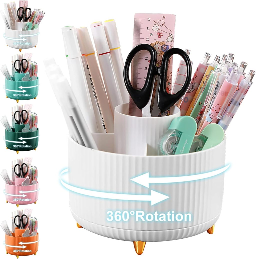 Pencil Holder For Desk,5 Slots 360°Degree Rotating Desk Organizers And Accessories,Desktop Storage Stationery Supplies Organizer, Cute Pencil Cup Pot For Office, School, Home (B-White) Pencil Holder For Desk,5 Slots 360°Degree Rotating Desk Organizers And Accessories,Desktop Storage Stationery Supplies Organizer, Cute Pencil Cup Pot For Office, School, Home (B-White)