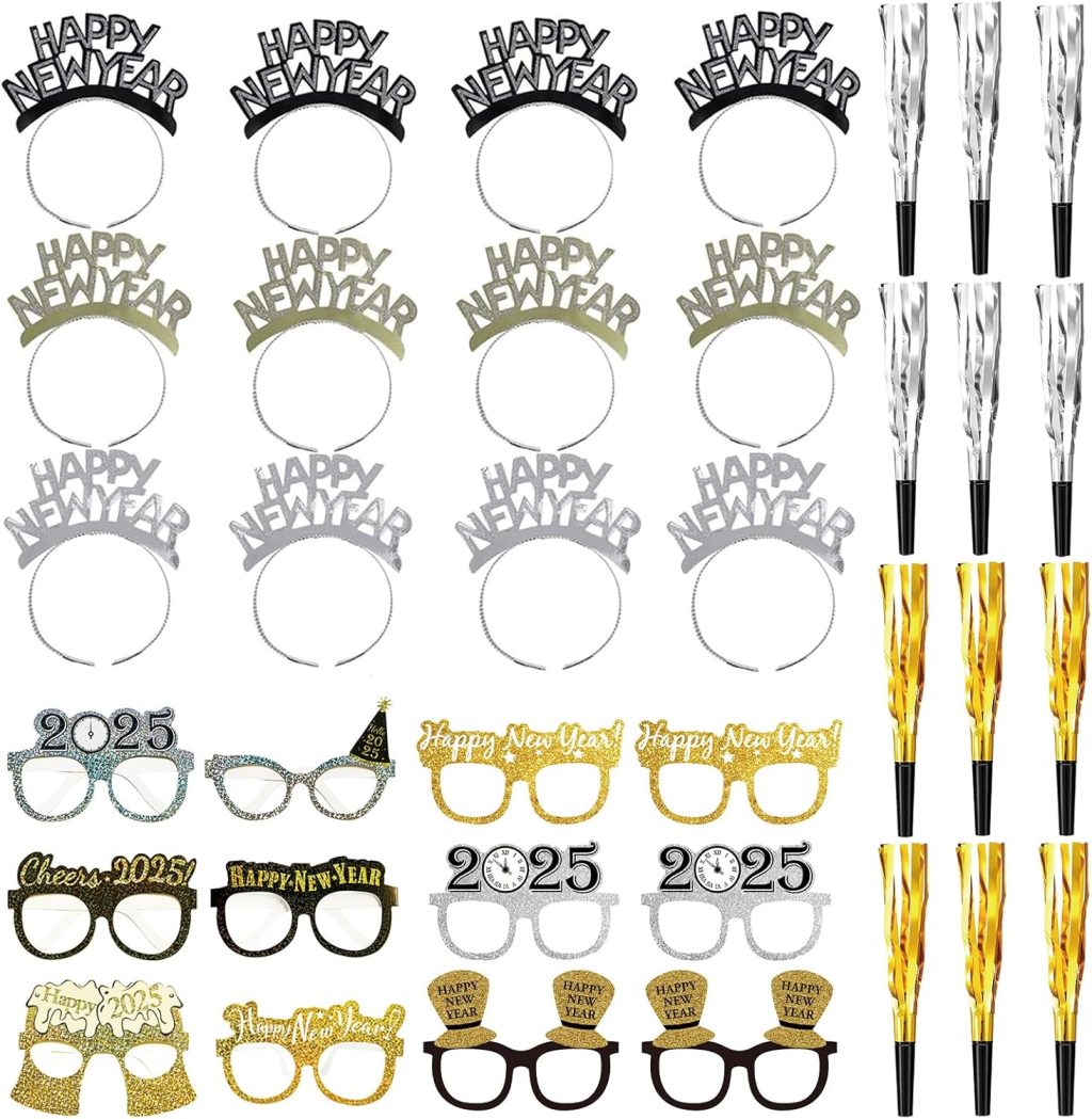 36 Pieces New Years Eve Party Supplies 2025,Happy New Year Headband Tiara, New Year Glasses 2025 36 Pieces New Years Eve Party Supplies 2025,Happy New Year Headband Tiara, New Year Glasses 2025