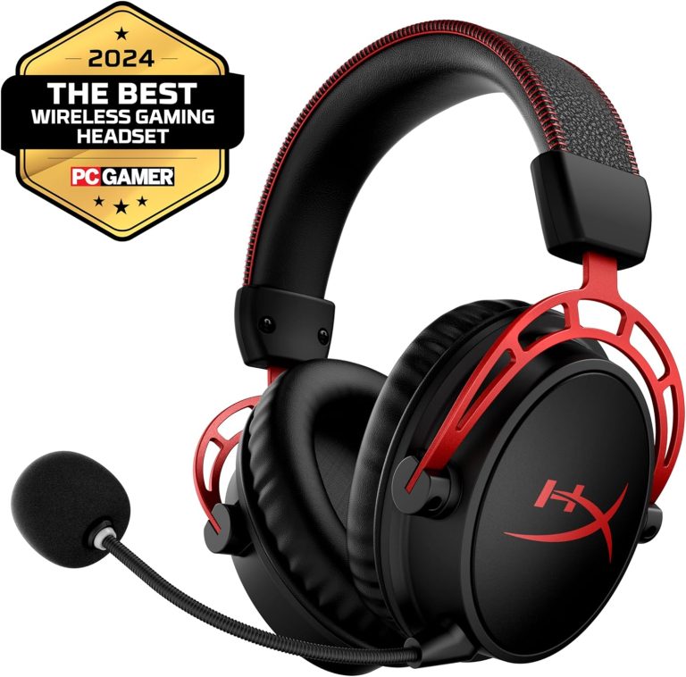 HyperX Cloud Alpha Wireless – Gaming Headset for PC, 300-hour battery life, DTS Headphone:X Spatial Audio, Memory foam, Dual Chamber Drivers, Noise-canceling mic, Durable aluminum frame,Red