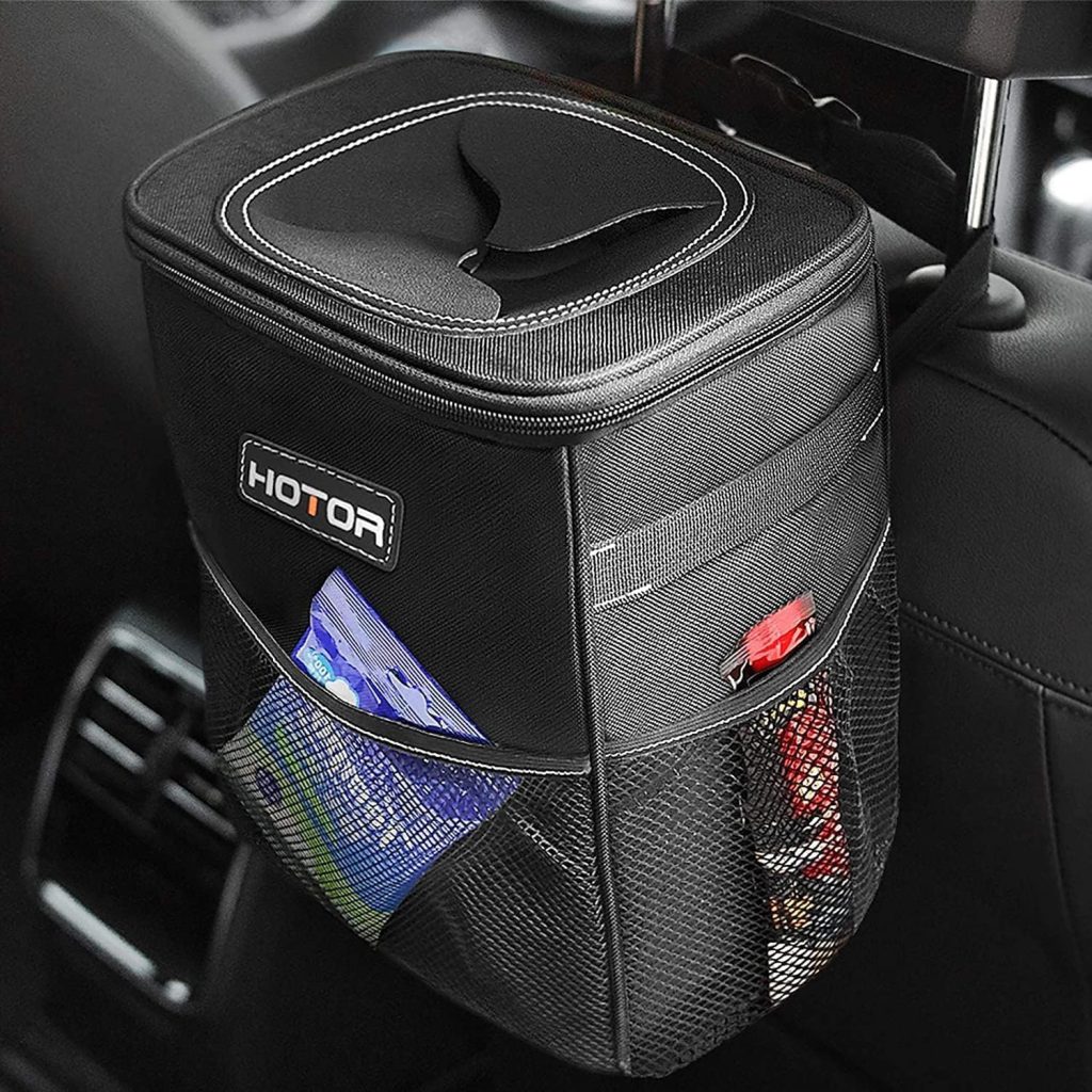 HOTOR Car Trash Can with Lid and Storage Pockets – 100% Leak-Proof Organizer, Waterproof Garbage Can, Multipurpose Trash Bin for Car, 2 Gallons, Black HOTOR Car Trash Can with Lid and Storage Pockets – 100% Leak-Proof Organizer, Waterproof Garbage Can, Multipurpose Trash Bin for Car, 2 Gallons, Black