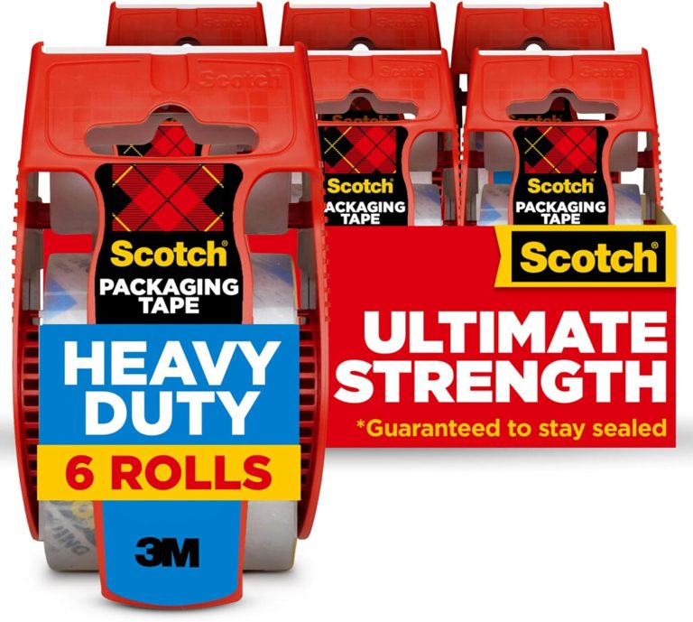 Scotch Heavy Duty Shipping Packing Tape, Clear, Holiday Shipping Supplies, 1.88 in. x 22.2 yd., 6 Tape Rolls with Dispensers