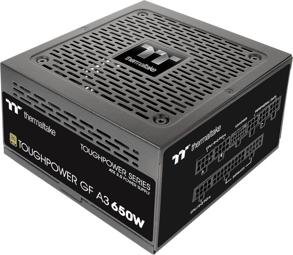 Thermaltake Toughpower GF A3 650W 80+ Gold Full Modular SLI/Crossfile Ready ATX 3.0 Standard Power Supply; PCIe Gen.5 300W 12VHPWR Connector Included; PS-TPD-0650FNFAGU-L; 10 Year Warranty Thermaltake Toughpower GF A3 650W 80+ Gold Full Modular SLI/Crossfile Ready ATX 3.0 Standard Power Supply; PCIe Gen.5 300W 12VHPWR Connector Included; PS-TPD-0650FNFAGU-L; 10 Year Warranty