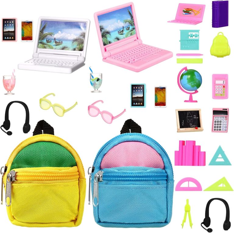 29 Pieces Dollhouse Accessories Mini Laptop Computer Tablet Phone Toy Miniature Glasses Headset Backpack Drink Toys Plastic Doll Accessories for Dolls (Delicate Style)