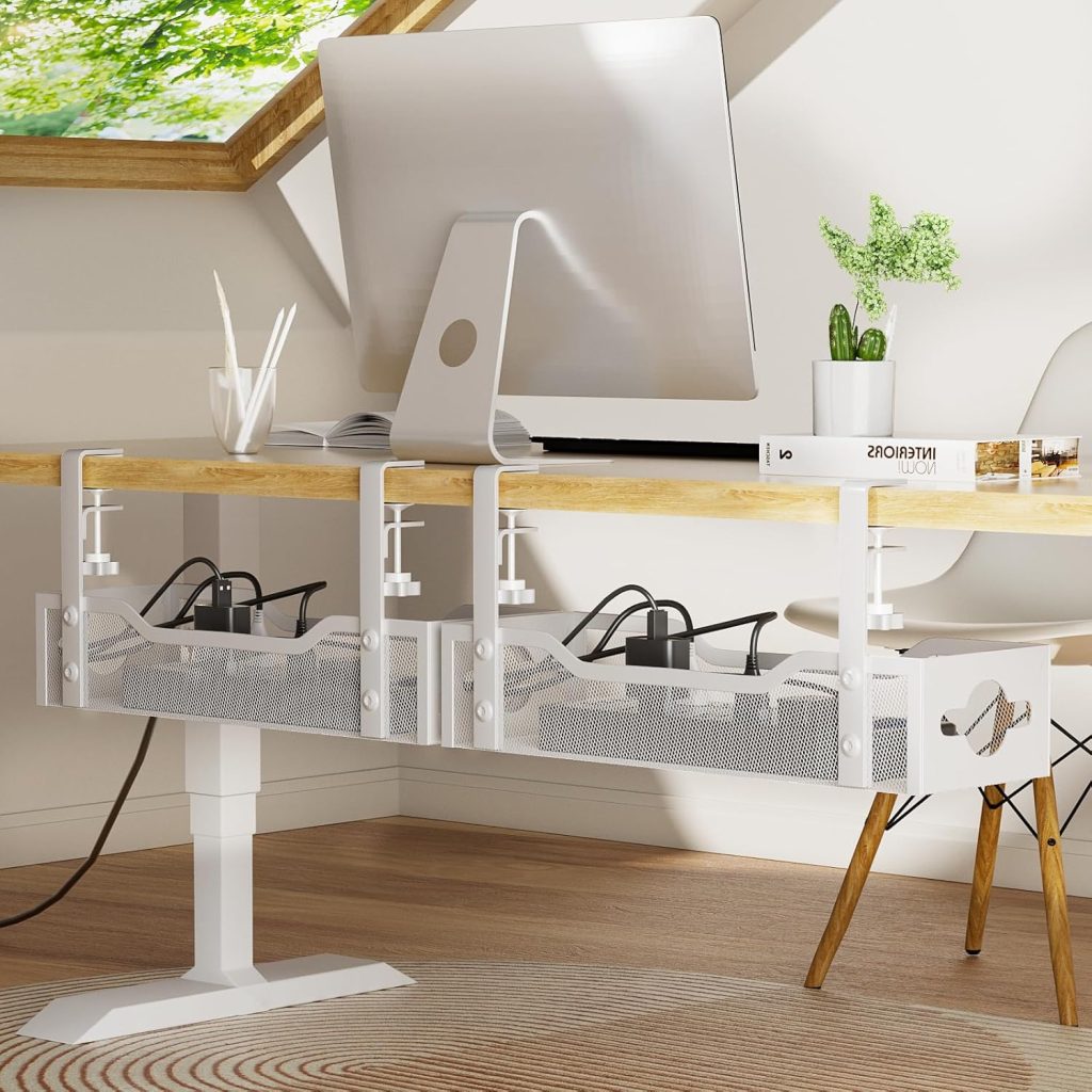 Under Desk Cable Management Tray 2 Pack, Cable Management Under Desk No Drill, Desk Cable Organizer with Clamp Easy to Install for Standing Desk Cord Organizer, Desk Wire Management No Damage to Desk Under Desk Cable Management Tray 2 Pack, Cable Management Under Desk No Drill, Desk Cable Organizer with Clamp Easy to Install for Standing Desk Cord Organizer, Desk Wire Management No Damage to Desk