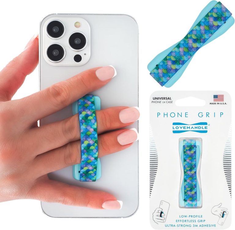 LOVEHANDLE Universal Phone Grip for Smartphones & Mini Tablets – Phone Holder for Hand – Wireless Charging Compatible – Made in The USA – Mermaid Scales